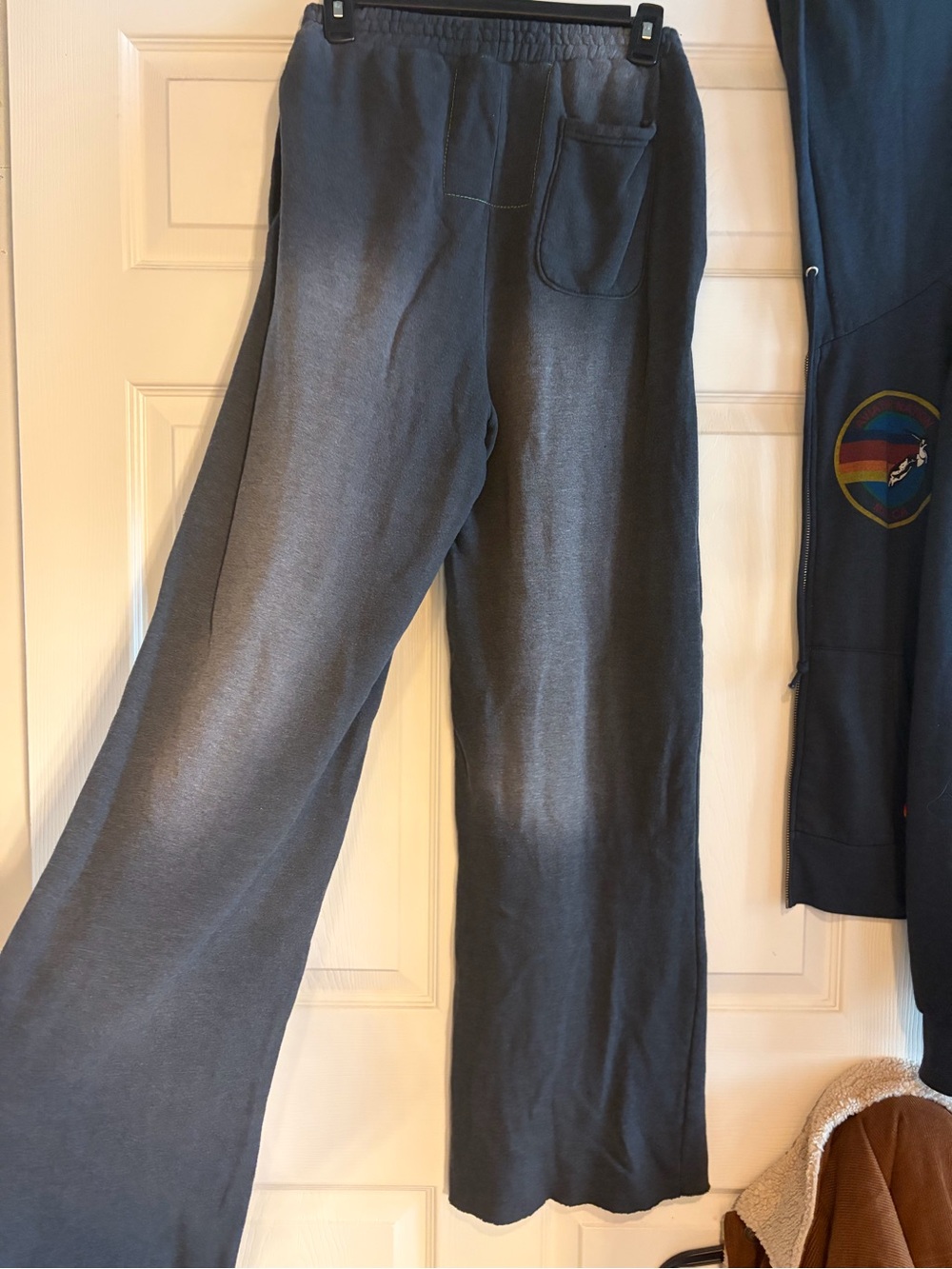 Aviator Nation Charcoal Gray Wide Leg Sweatpants with Lightning Bolt - Picture 5 of 6